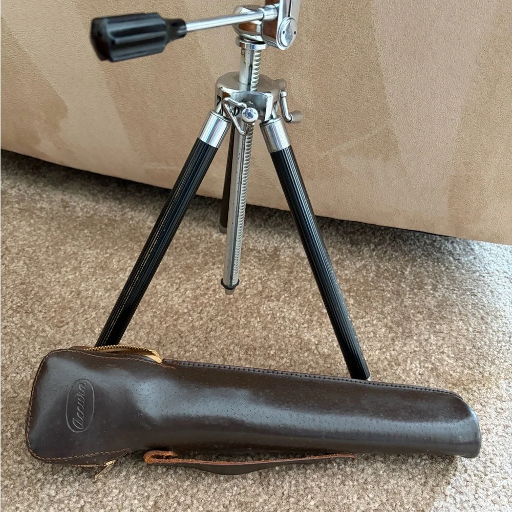 Vintage Compact Tabletop Tripod with Carry Case - Black and Silver